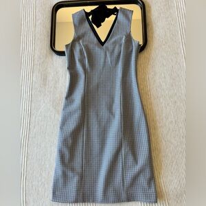 Banana Republic Blue Multi Plaid V-Neck Tie Back Sheath Dress